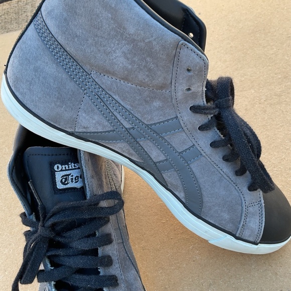 RARE Onitsuka Tiger ASICS Mens 9.5 Black Leather Gray Suede Fabre Hi Tops Shoes - Picture 7 of 11